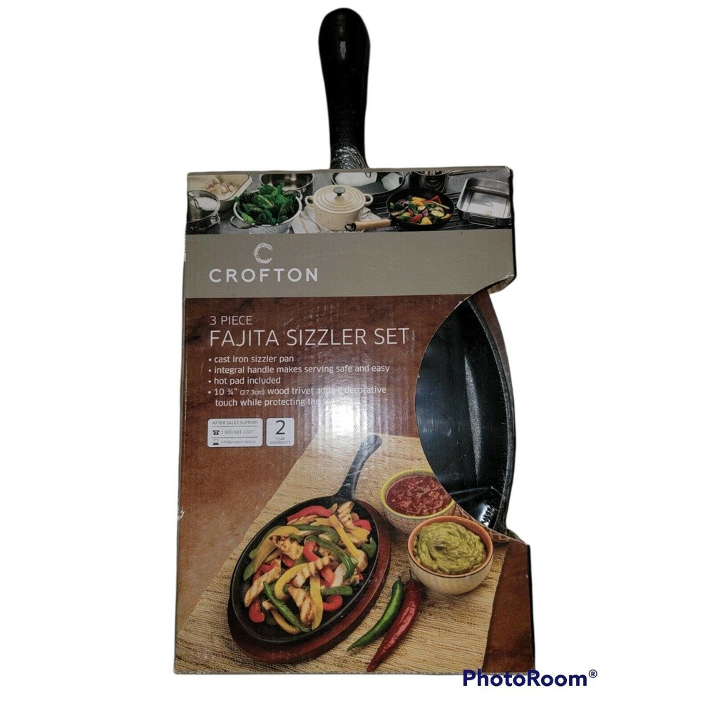 Crofton Cast Iron Sizzle Skillet Set w/ Wood Trivet with Hot Pad